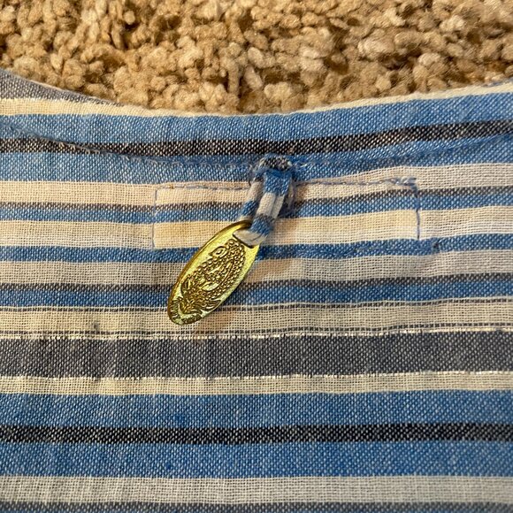 Size Large Anthropologie Ruby Yaya blue white stripes embroidered cotton dress - Picture 8 of 14